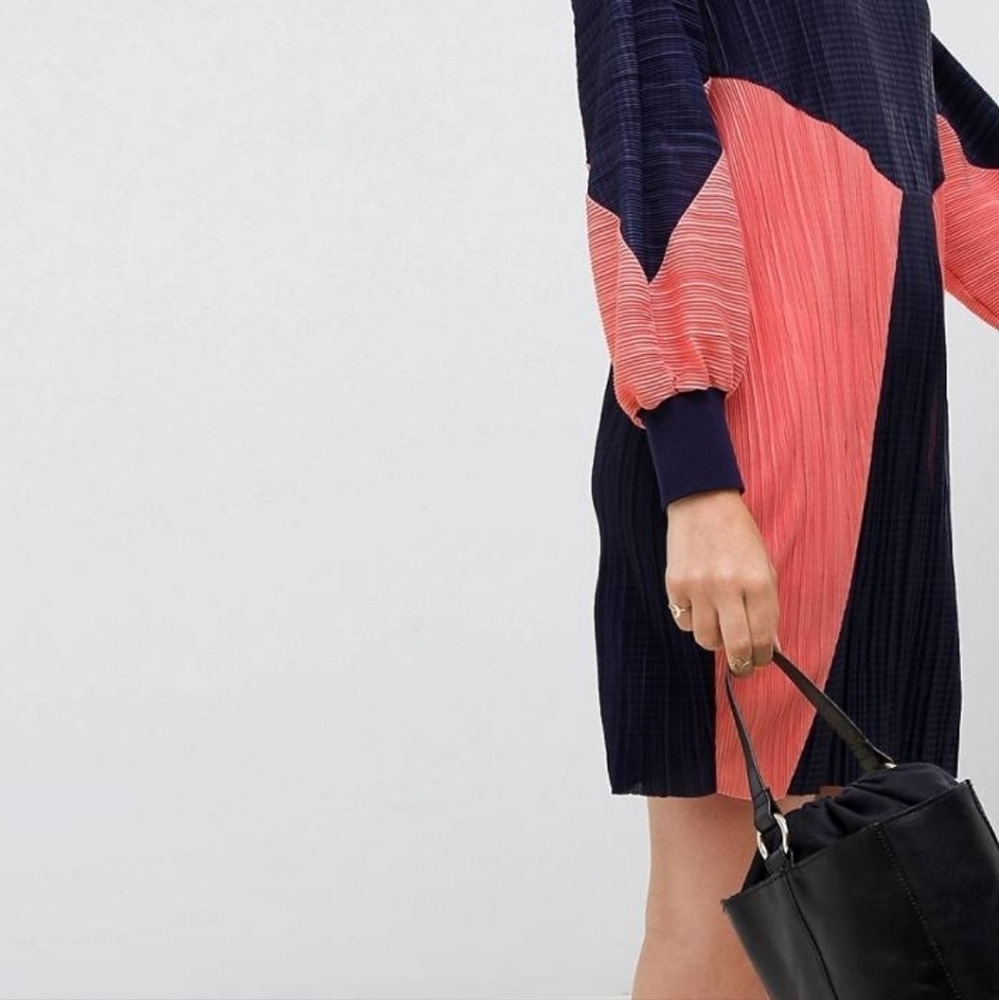 ASOS Curve colour block plisse sweat dress coral navy blue size 18 NWT - Picture 3 of 13
